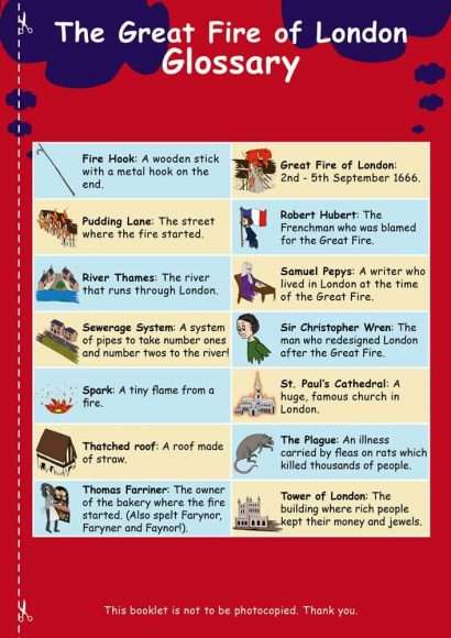 KS1 History Revision Glossary Great Fire of London